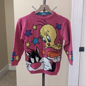 Vintage 90s Tweety bird and Sylvester pink sweater size 10